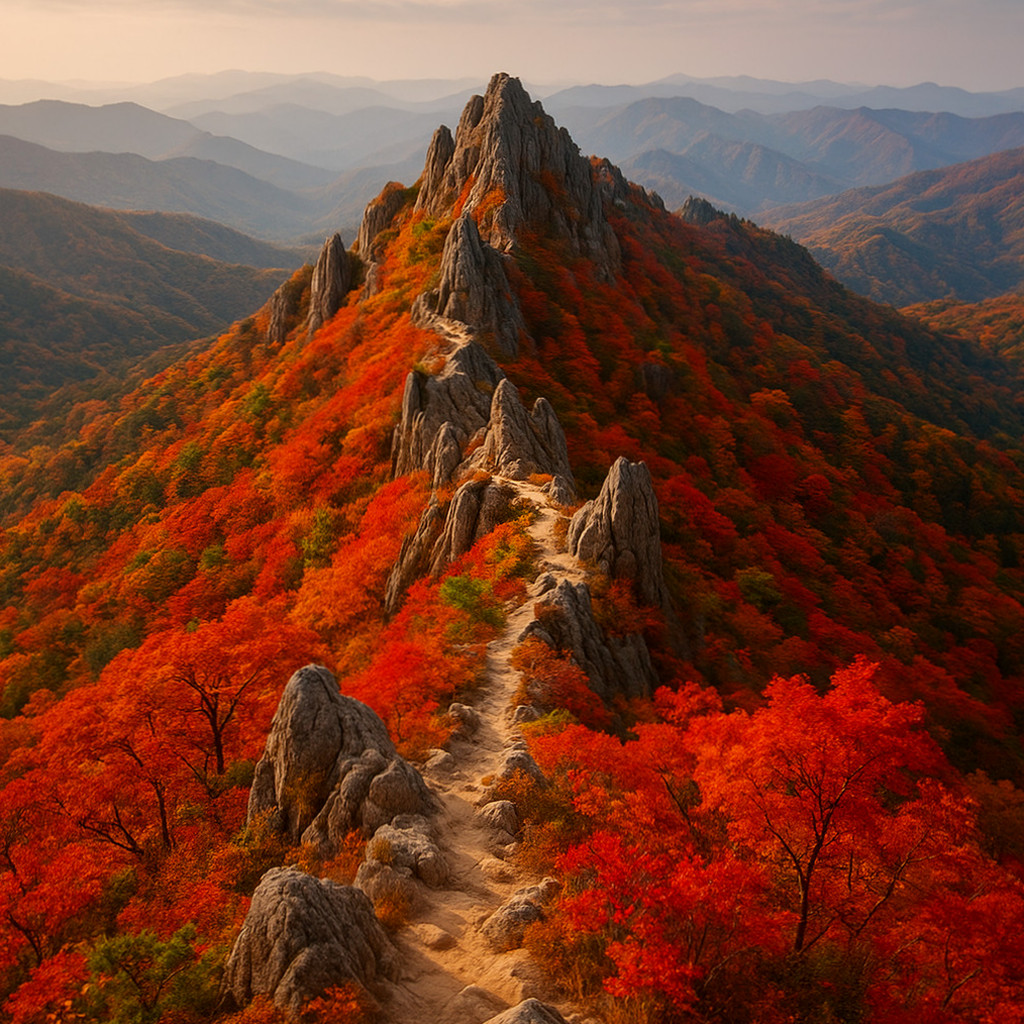 설악산 공룡능선의 단풍이 물든 아름다운 풍경과 등산 코스를 안내하는 썸네일 이미지.